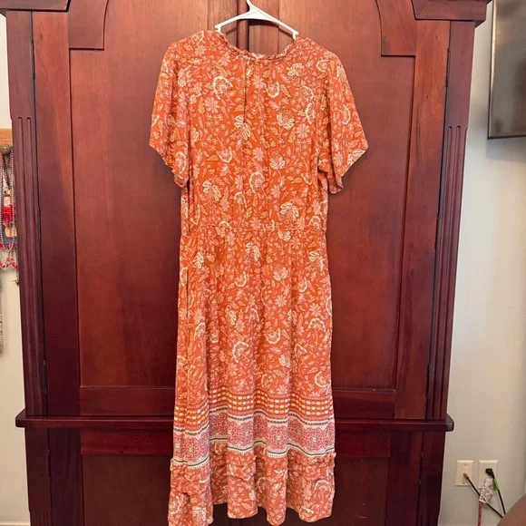 Knox Rose Brown/Orange Midi/Maxi Dress with Floral Design Size Large - Picture 2 of 9